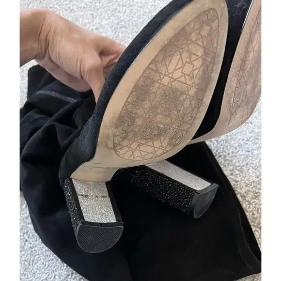 Jewel Badgley Mischka Black Stretch Over-the-Knee Block Heel Boots 8 Holiday - Picture 3 of 7